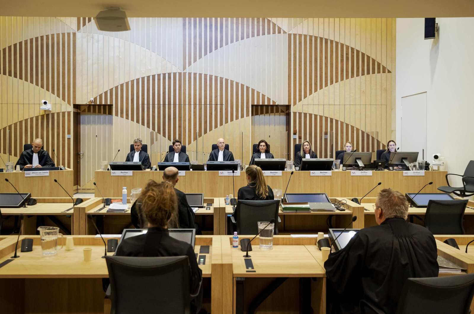 Judges and lawyers attend the third session of the sampling process surrounding the downing of flight MH17 at the Schiphol Judicial Complex, Badhoevedorp, June 8, 2020. (AFP Photo)