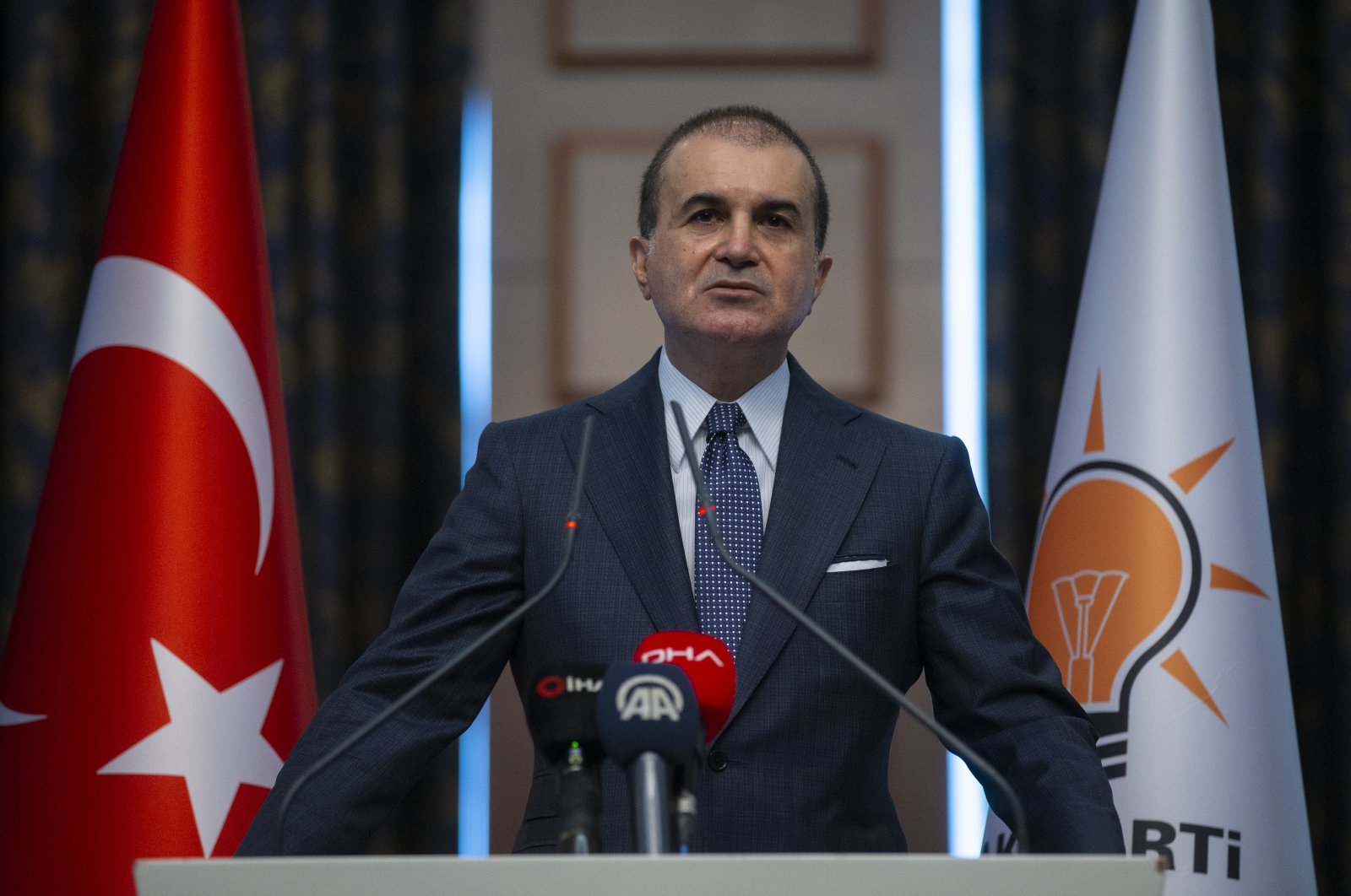 Ömer Çelik speaks at a news conference in Ankara, Turkey, May 4, 2020. (AA Photo)