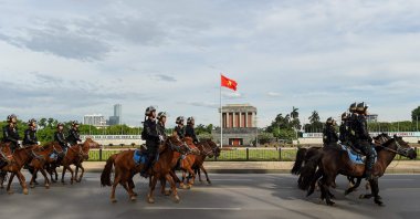 Mounted police personnel parade on horses past the Ho Chi Minh mausoleum in Hanoi, Vietnam, June 8, 2020. (AFP Photo)