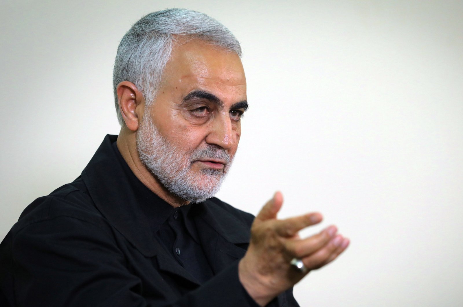 Qasem Soleimani, Iranian Revolutionary Guards Corps (IRGC) major general and commander of the Quds Force, speaking during an interview with members of the Iranian leader's bureau in Tehran, Oct. 1, 2019. (AFP Photo/Khamenei.ir)