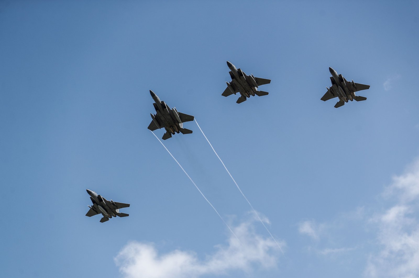 US Air Force F-15 fighter jets fly over Vierville-sur-Mer, northwestern France, on June 6, 2020, as part of D-Day commemorations marking the 76th anniversary of the World War II Allied landings in Normandy. (AFP Photo)