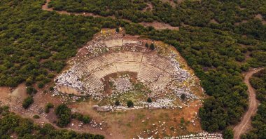 An aerial view of Kibyra's theater, which has a capacity of 10,400 people, in the Golhisar district of Burdur province, Turkey. (AA Photo)