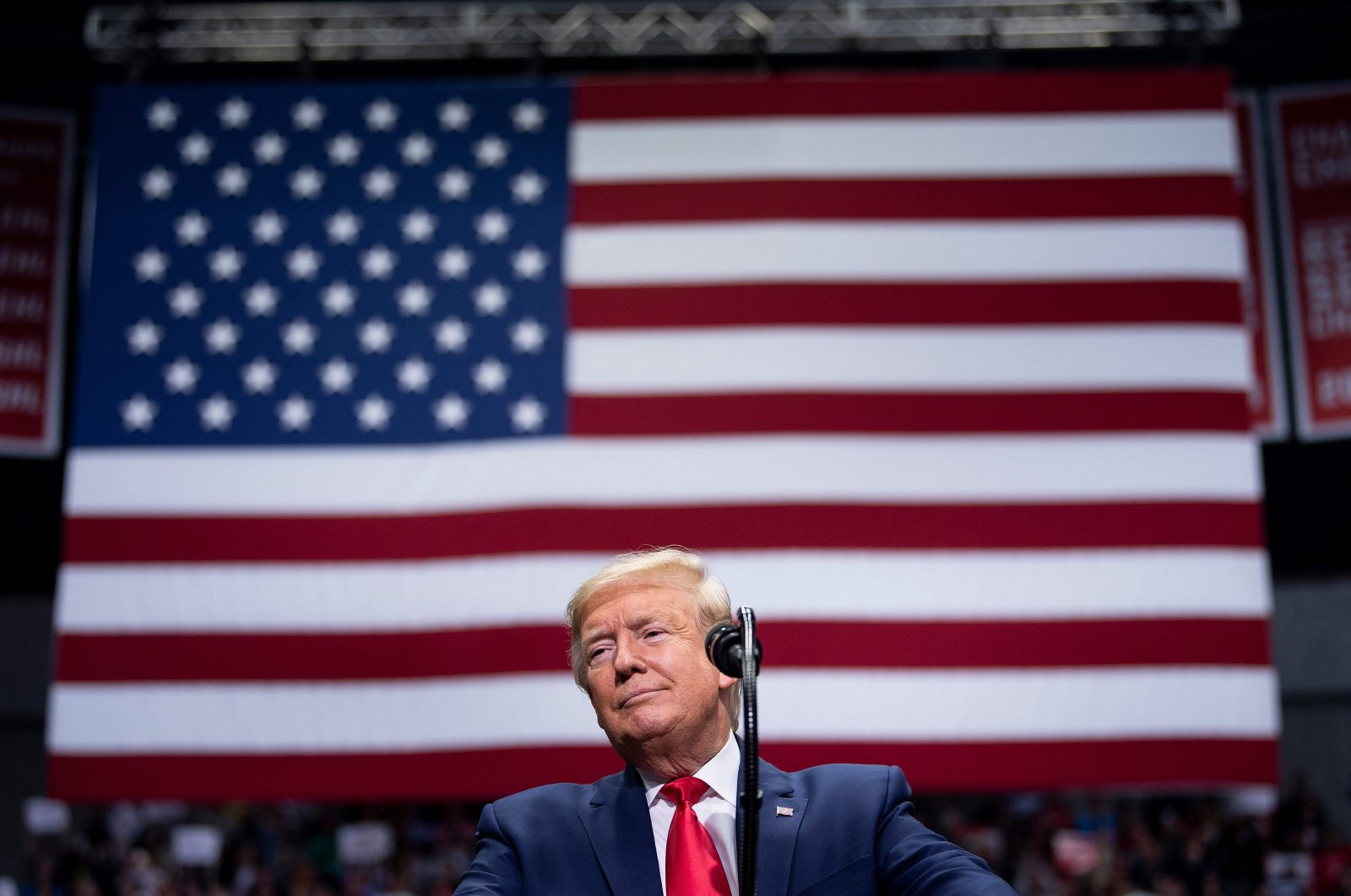 U.S. President Donald Trump speaks during a rally at Bojangles' Coliseum, Charlotte, North Carolina, March 2, 2020. (AFP Photo)
