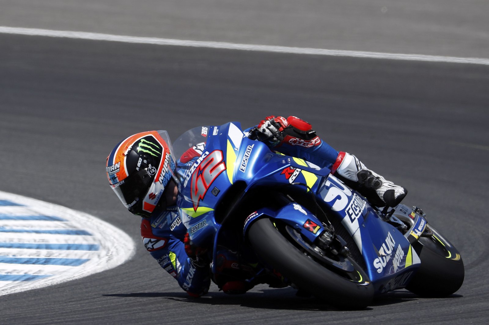 MotoGP rider Alex Rins of Spain takes a curve during the Spanish Motorcycle Grand Prix at the Angel Nieto racetrack in Jerez de la Frontera, Spain, May 5, 2019. (AP Photo)