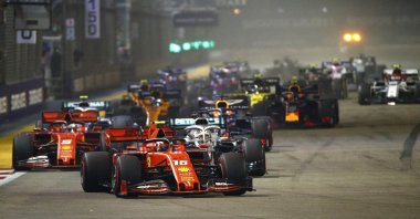 Ferrari driver Charles Leclerc in the lead during the Singapore Grand Prix race in Singapore, Sept. 22, 2019. (AP Photo)