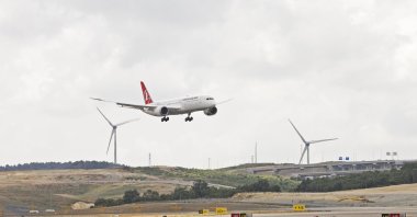 A Turkish Airlines aircraft is seen landing at Istanbul Airport.