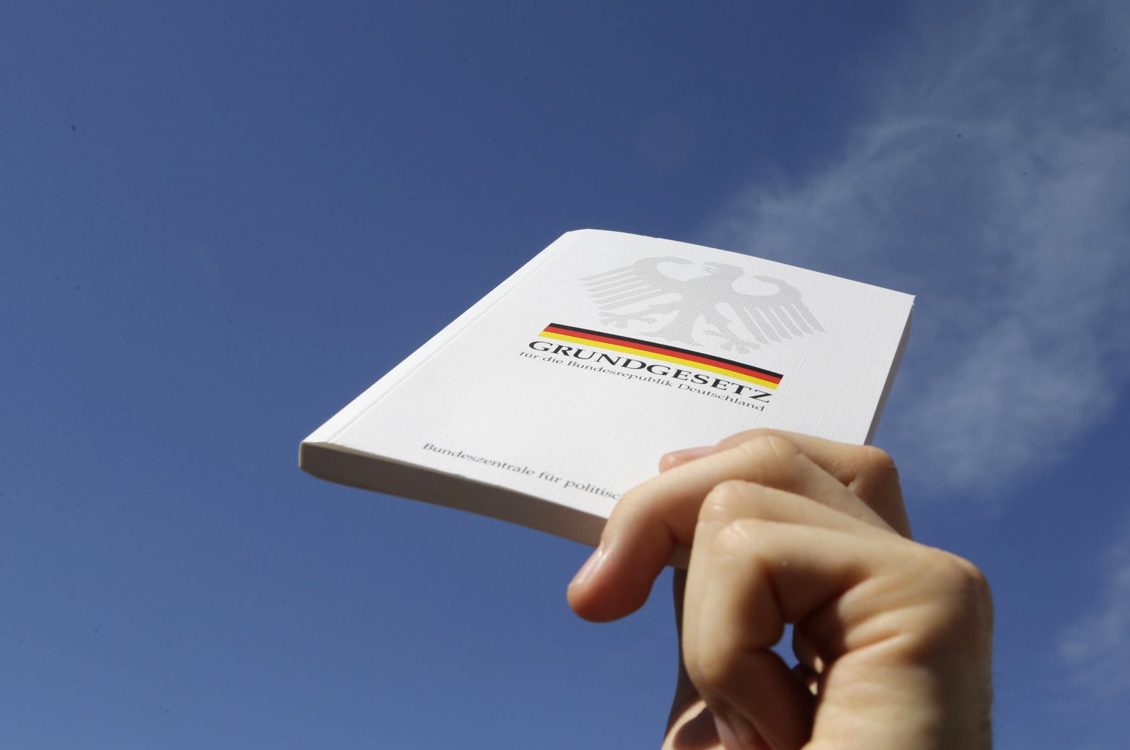 A demonstrator holds a copy of the German constitution "Grundgesetz" during a protest rally against internet surveillance in Berlin Sept. 7, 2013. (Reuters Photo)