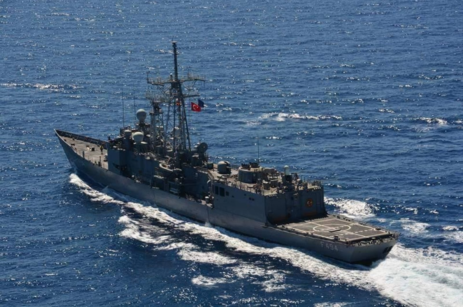 TCG Gökçeada frigate is seen during the drill, June 12, 2020. (COURTESY OF TURKISH MINISTRY OF NATIONAL DEFENSE) 