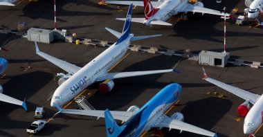 Boeing 737 Max aircraft are parked in a lot at Boeing Field in this aerial photo over Seattle, Washington, June 11, 2020. (Reuters Photo)