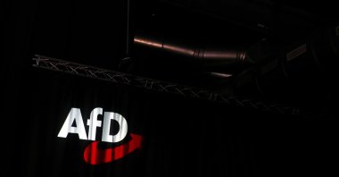 This Nov. 30, 2019, file photo shows the logo of the Alternative for Germany (AfD) far-right party during its congress in Braunschweig, Germany. (AFP Photo)