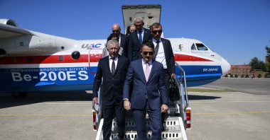 Agriculture and Forestry Minister Bekir Pakdemirli disembarks a Be-200 plane in Taganrog, Russia in this undated photo. (AA Photo)