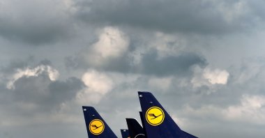 The tails of aircraft of the German airline Lufthansa are seen at the "Franz-Josef-Strauss" airport in Munich, southern Germany, on June 11, 2020. (AFP Photo)