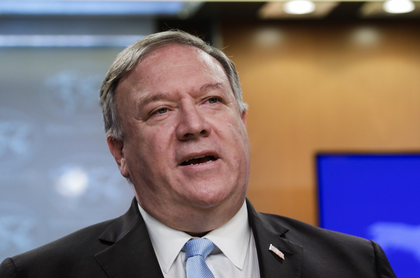 Secretary of State Mike Pompeo speaks at the State Department as the Trump administration is ramping up pressure on the Syrian regime with a raft of new sanctions for human rights abuses, Washington, D.C., U.S., June 11, 2020. (AP Photo)