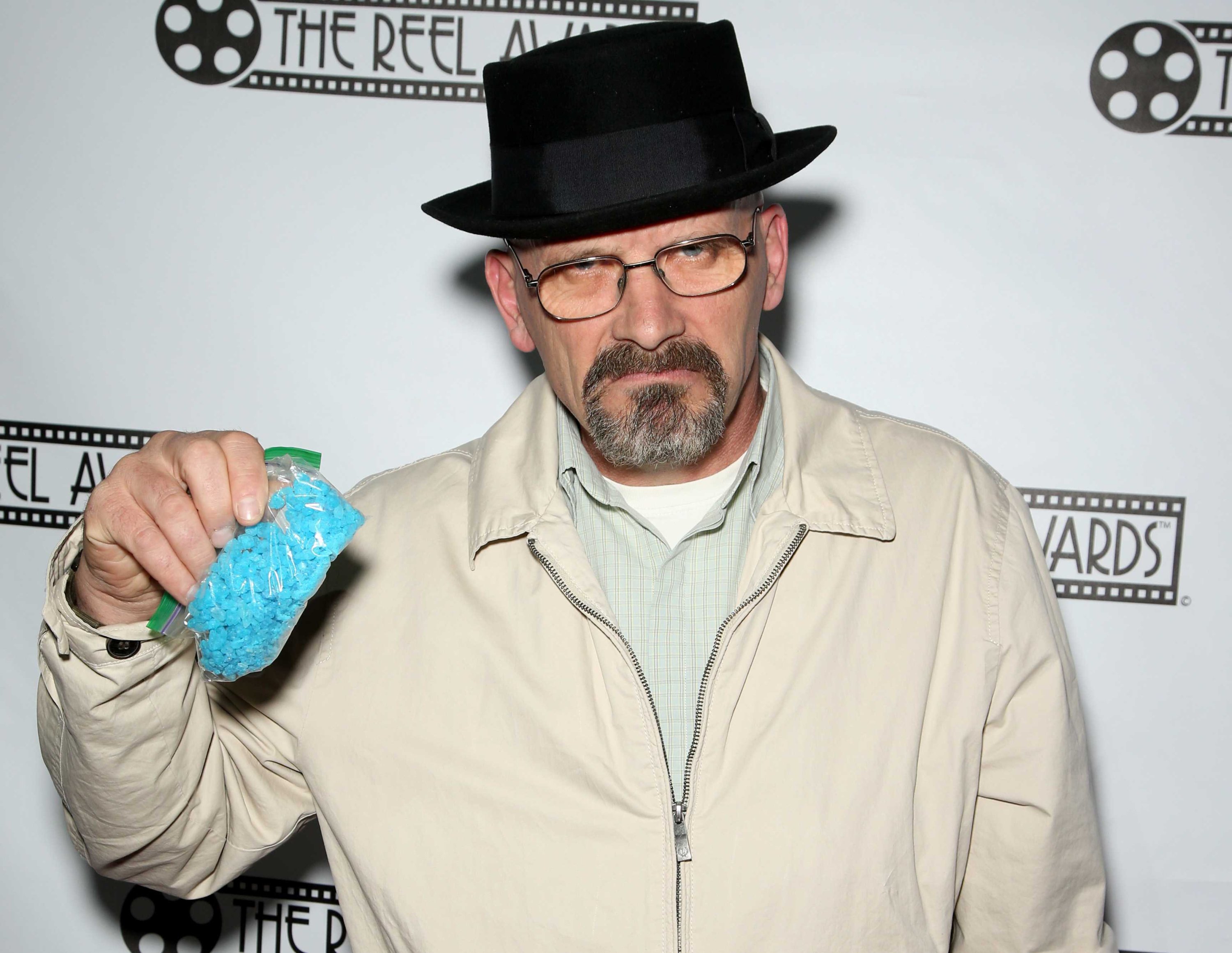 Jamie Pagett of the United Kingdom, dressed as the character Walter White from the television series 'Breaking Bad,' attends The Reel Awards 2020 at Marilyn's Lounge inside the Eastside Cannery Casino Hotel, in Las Vegas, Nevada, Feb. 20, 2020. (Getty Images)