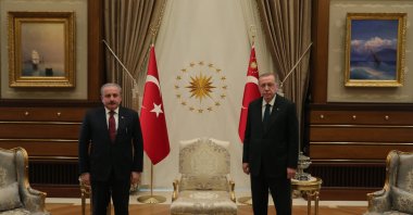 In this picture, Parliament Speaker Mustafa Şentop is hosted by President Recep Tayyip Erdoğan at the presidential complex in capital Ankara, June 17, 2020. (AA Photo)