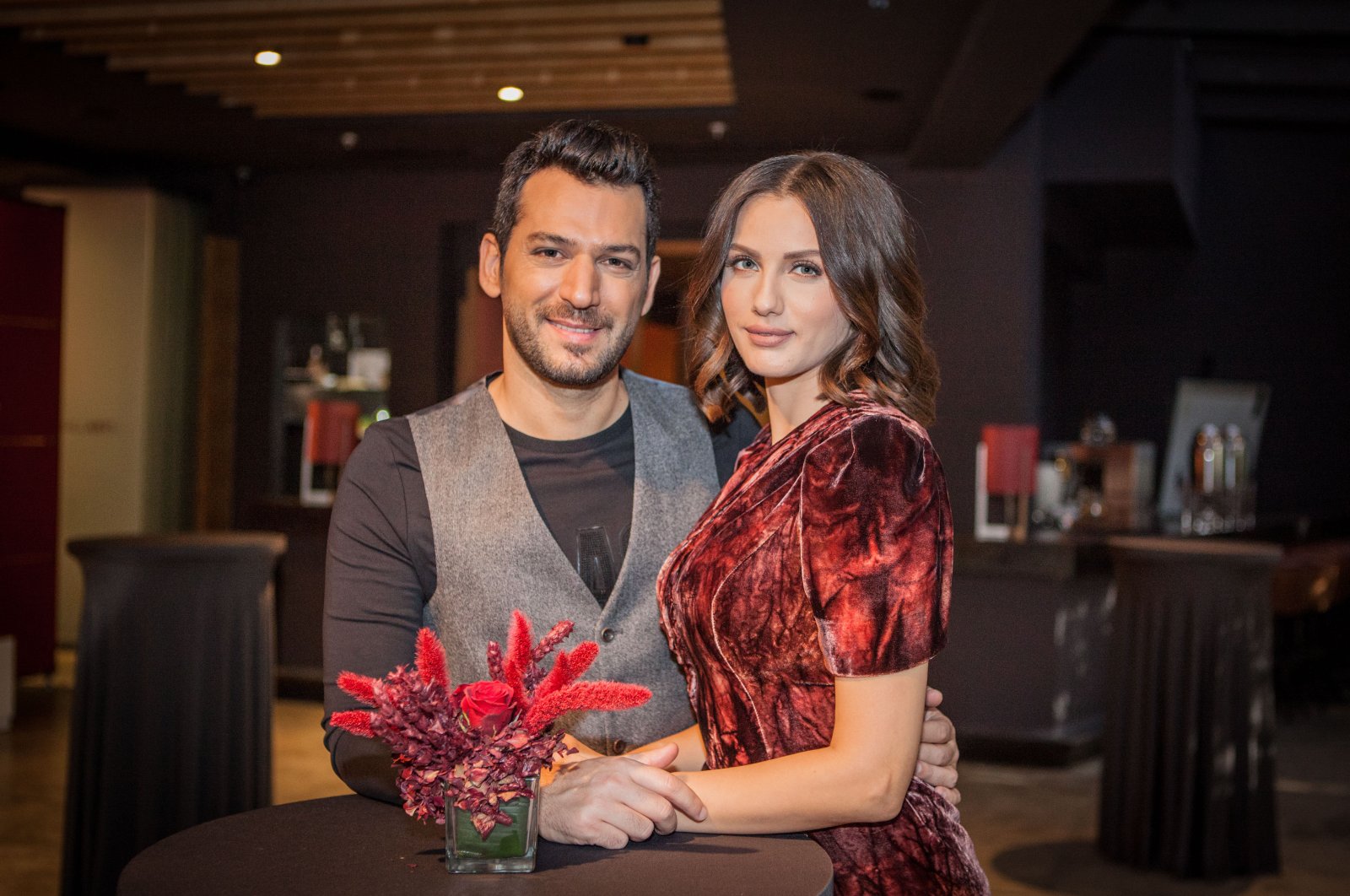 Turkish actor Murat Yıldırım and his wife Iman Elbani pose for a photo, 2018. (Photo by Hatice Çınar)