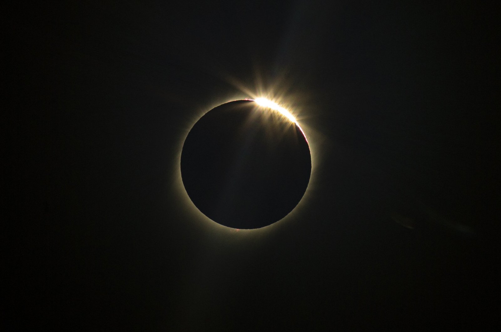 The moon blocks the sun during a total solar eclipse in La Higuera, Chile, Tuesday, July 2, 2019.  (AP Photo)
