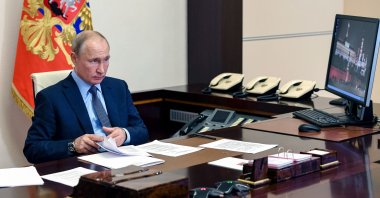 Russian President Vladimir Putin attends a meeting with health workers via videoconference at the Novo-Ogaryovo state residence outside Moscow, Russia, June 20, 2020. (AFP Photo)