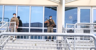 Soldiers stand guard in front of the courthouse where the trial is being held, Istanbul, Turkey, June 22, 2020. (AA Photo)