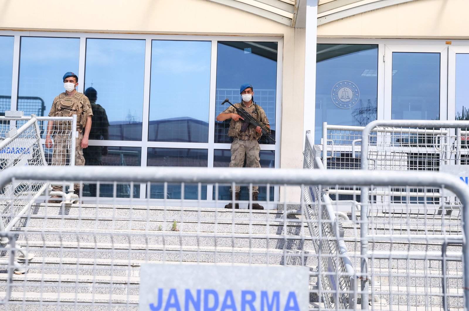 Soldiers stand guard in front of the courthouse where the trial is being held, Istanbul, Turkey, June 22, 2020. (AA Photo)