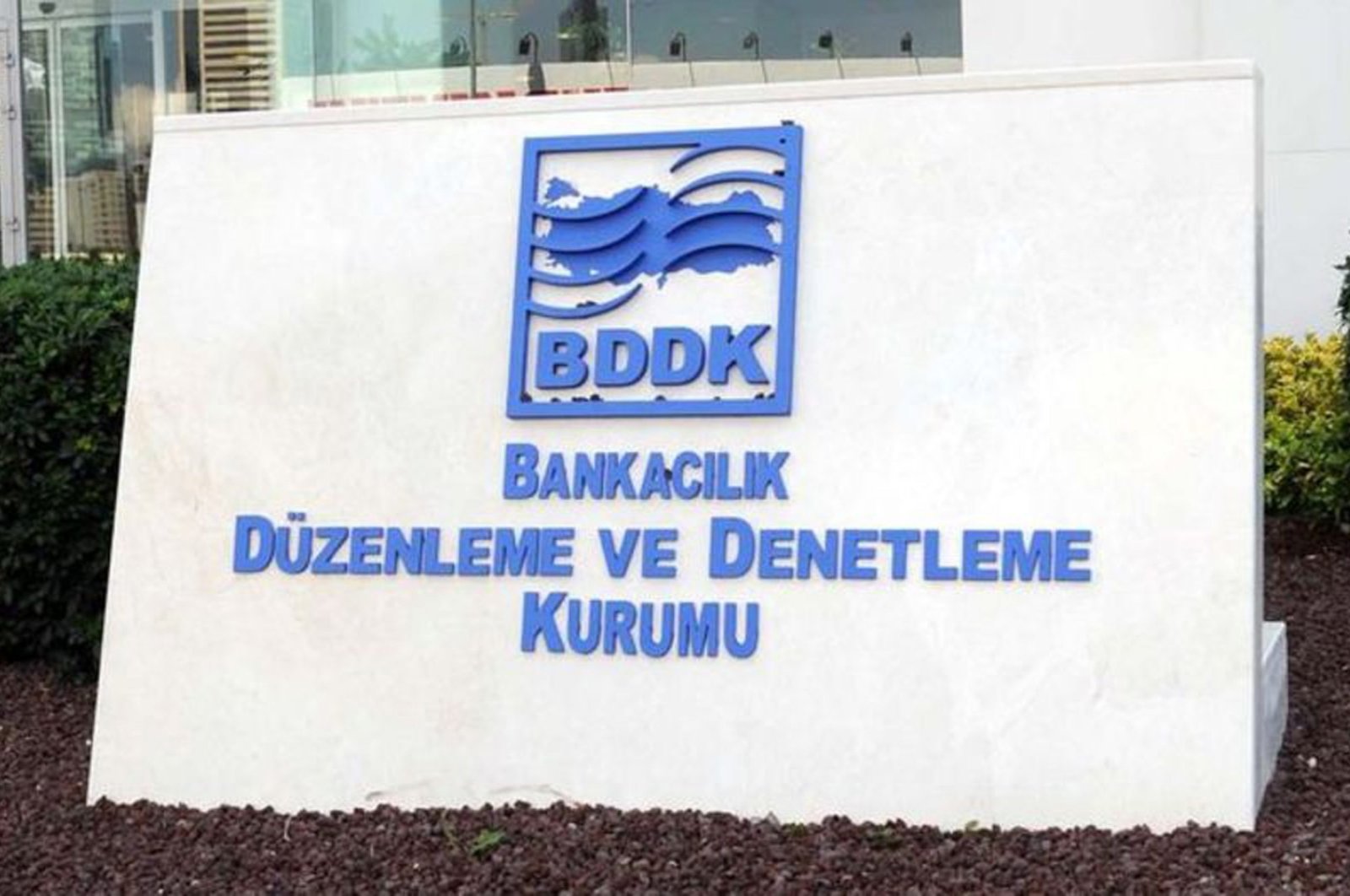 The Banking Regulation and Supervision Agency's (BDDK) logo is seen in front of its headquarters in Istanbul, Turkey, in this undated photo.