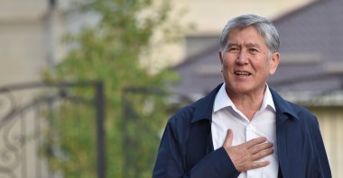 In this file photo taken on June 27, 2019 Former Kyrgyz president Almazbek Atambayev stands outside his residence in the village of Koi-Tash near the capital Bishkek. (AFP Photo)