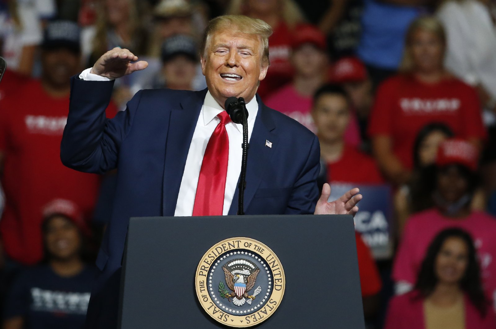 In this June 20, 2020, photo, President Donald Trump speaks during a campaign rally at the BOK Center in Tulsa, Okla. (AP Photo/Sue Ogrocki)