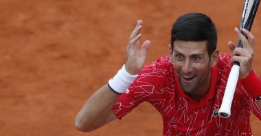Novak Djokovic reacts during a tennis doubles match at a charity tournament Adria Tour, Belgrade, Serbia, June 12, 2020. (AP Photo)