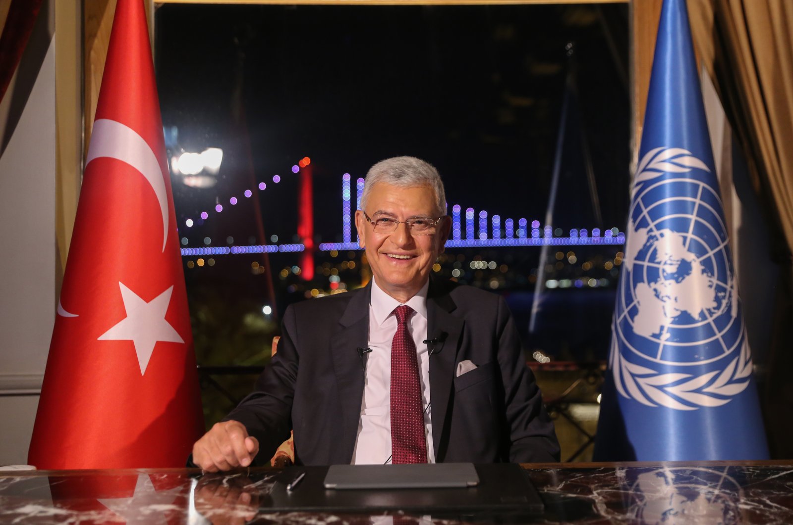 Turkish diplomat Volkan Bozkır poses before an opening speech as the 75th president of the United Nations General Assembly (UNGA), in a videoconference, Istanbul, Turkey, June 22, 2020. (AA Photo)
