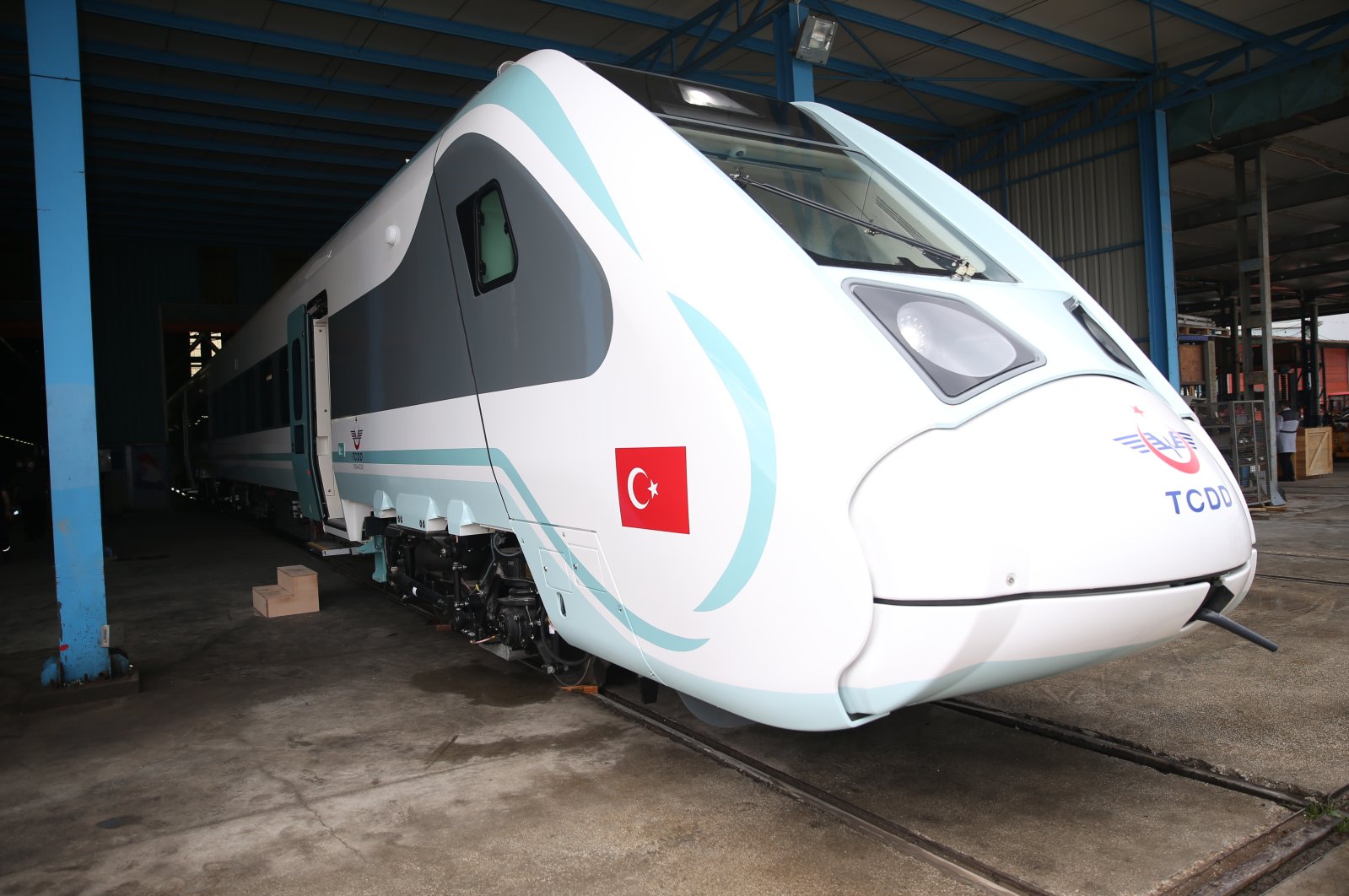 The first Turkish-made electric train is seen at the Turkish Wagon Industry plant in the northwestern province of Sakarya, June 15, 2020. (AA Photo)
