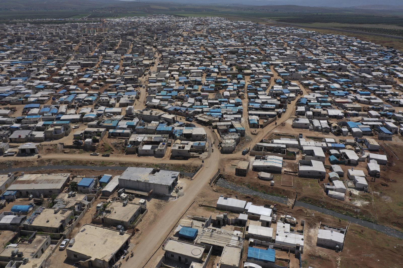 A large refugee camp on the Syrian side of the border with Turkey, near the town of Atma, in Idlib province, April 19, 2020. 