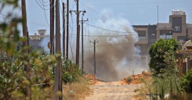 A landmine explodes during Turkish demining operations in the Salah al-Din area, south of Tripoli, Libya, June 15, 2020. (AFP Photo)