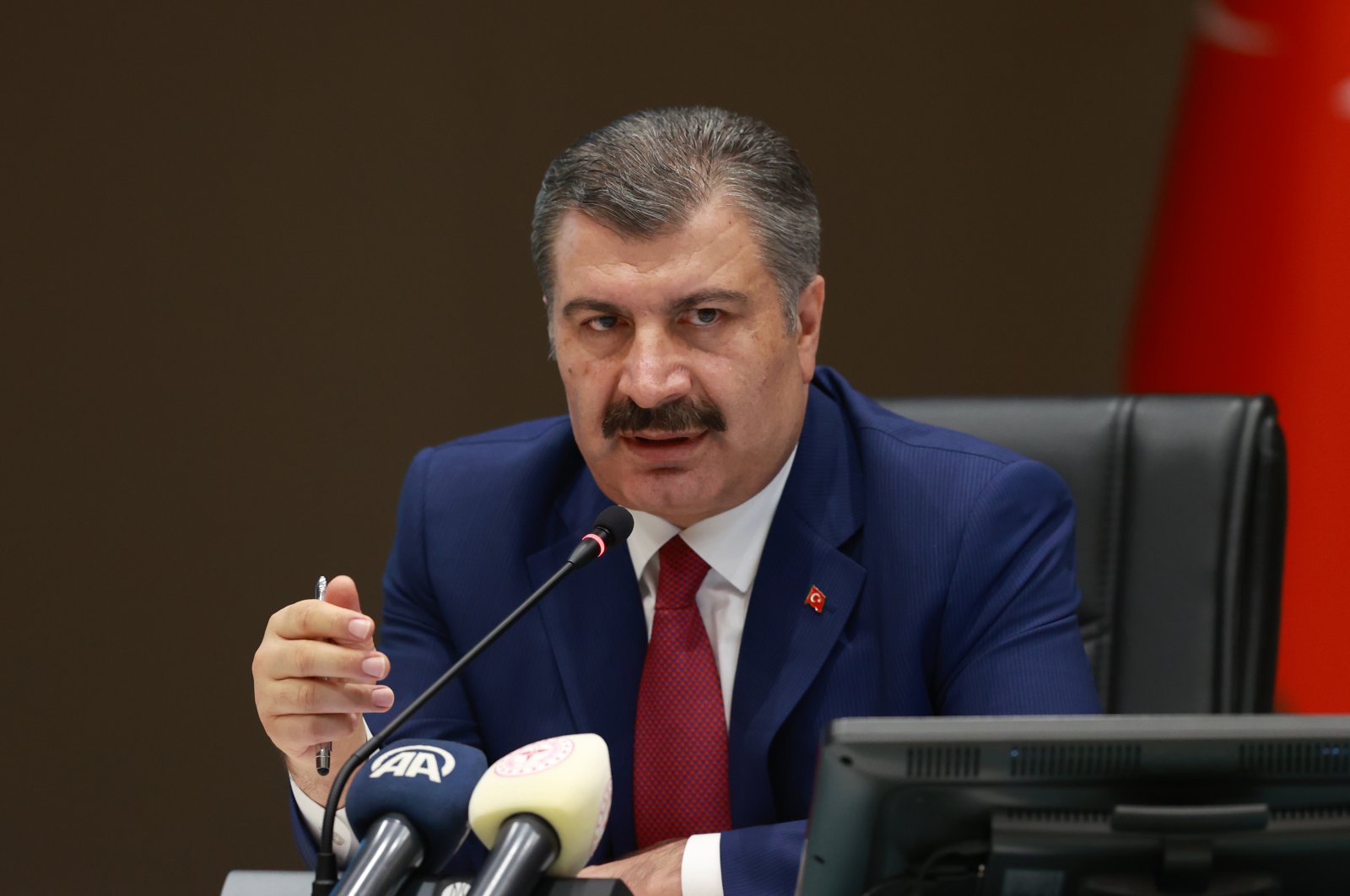 Health Minister Fahrettin Koca during a video conference (AA Photo)