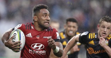 Crusaders' Sevu Reece makes a run during the Super Rugby Aotearoa in Christchurch, New Zealand, June 28, 2020. (AP Photo)