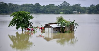 A partially submerged house is seen at the flood-affected Mayong village in Morigaon district, in the northeastern state of Assam, June 29, 2020. (REUTERS Photo)