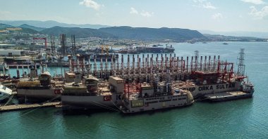 The powerships Orca Sultan (front) and Raif Bey (back) are seen docked in a shipyard in Altinova district, Yalova, Turkey, June 16, 2020. (AFP Photo)