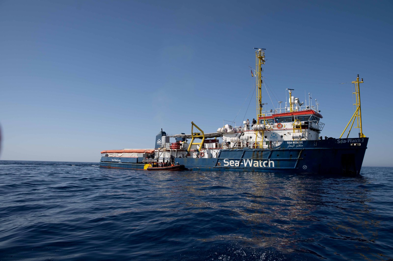 German nongovernmental search and rescue ship Sea-Watch 3 is seen at sea during a search and rescue (SAR) operation in the Mediterranean Sea, off the Libyan coast, June 17, 2020. (Sea Watch / Handout via Reuters)