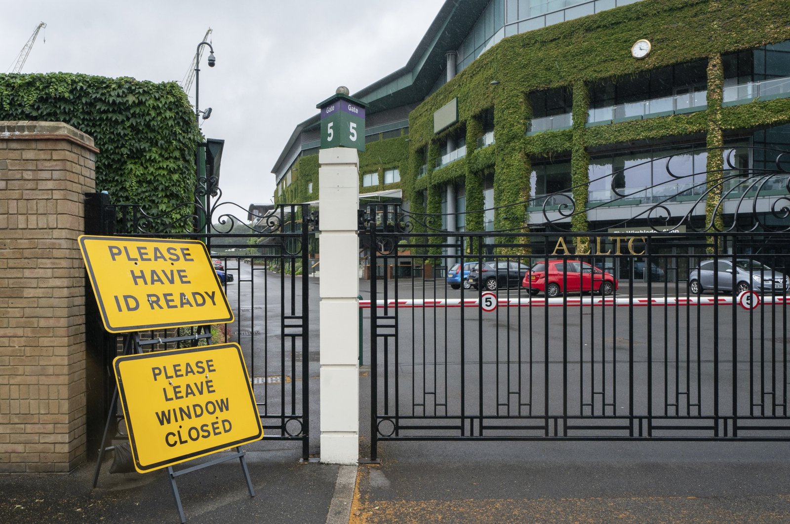 A view outside the main gate at the All England Lawn Tennis Club in Wimbledon, London, June 27, 2020, the weekend before The Championships were due to start. (AP Photo)