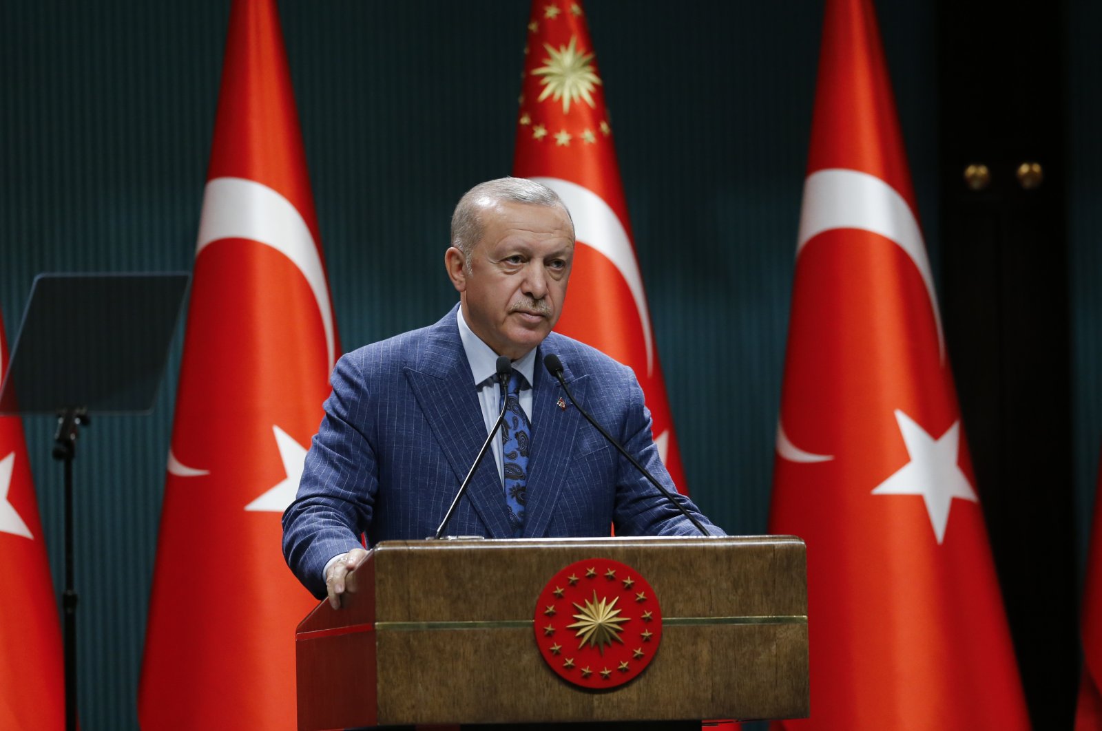 President Erdoğan speaks after a Cabinet meeting held at the Beştepe Presidential Complex in Ankara, June 29, 2020. (AA Photo)