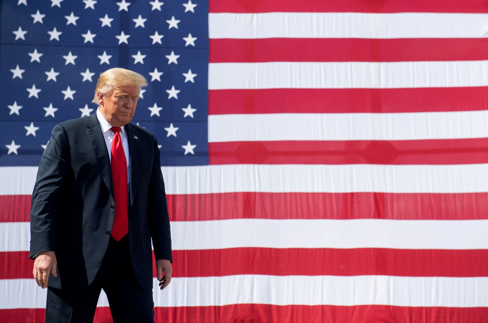 U.S. President Donald Trump gestures following a tour of Fincantieri Marinette Marine in Marinette, Wisconsin, June 25, 2020. (AFP Photo)