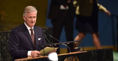 King Philippe of Belgium speaks during the opening session of the 72nd High-Level Meeting on Peacebuilding and Sustaining Peace at United Nations Headquarters in New York, April 24, 2018. (AFP Photo)