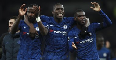 Chelsea's Antonio Rudiger (L) was allegedly the target of a racist attack after a match against Tottenham Hotspur in London, Britain, Dec. 22, 2019. (AP Photo)