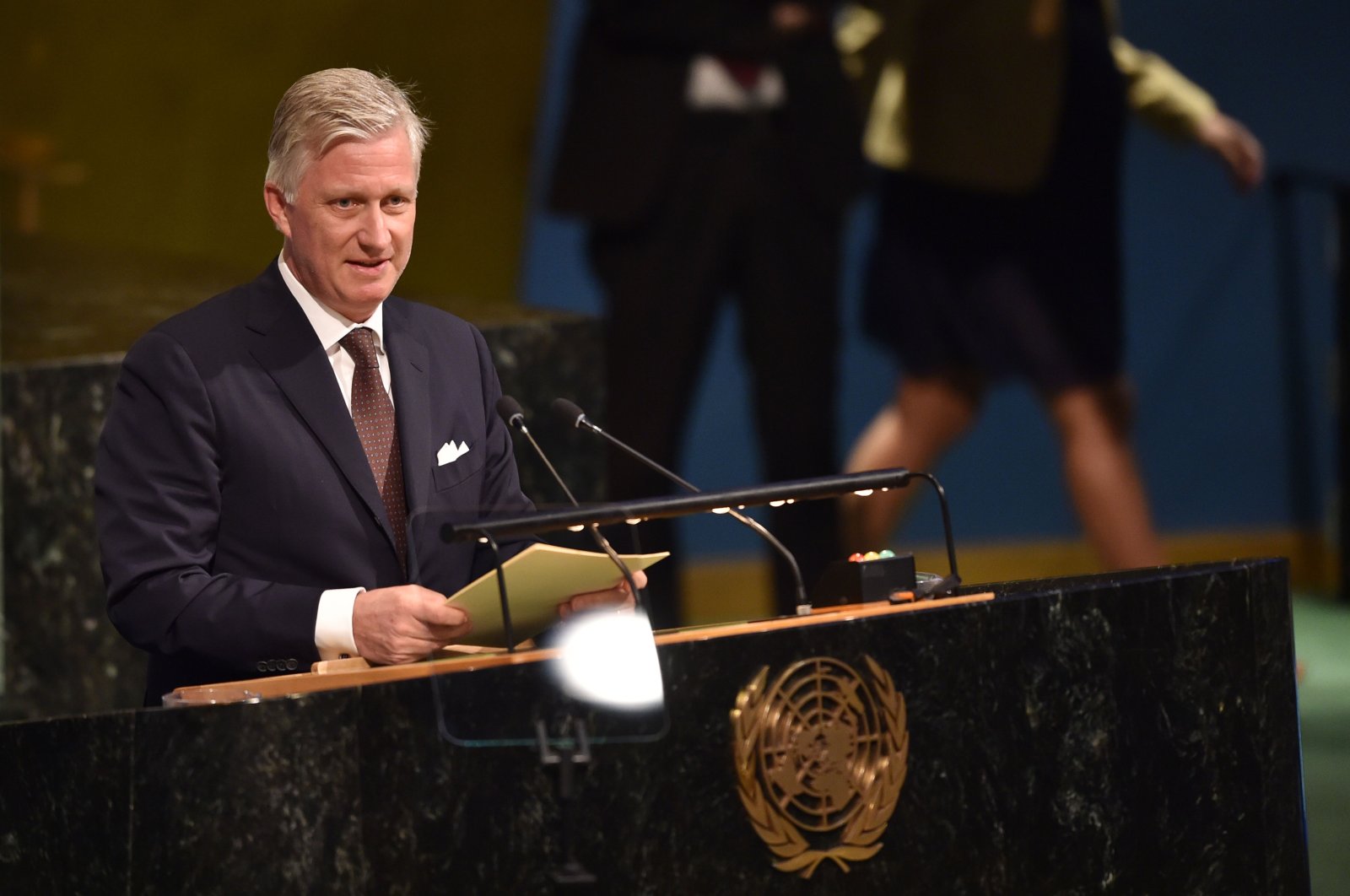 King Philippe of Belgium speaks during the opening session of the 72nd High-Level Meeting on Peacebuilding and Sustaining Peace at United Nations Headquarters in New York, April 24, 2018. (AFP Photo)