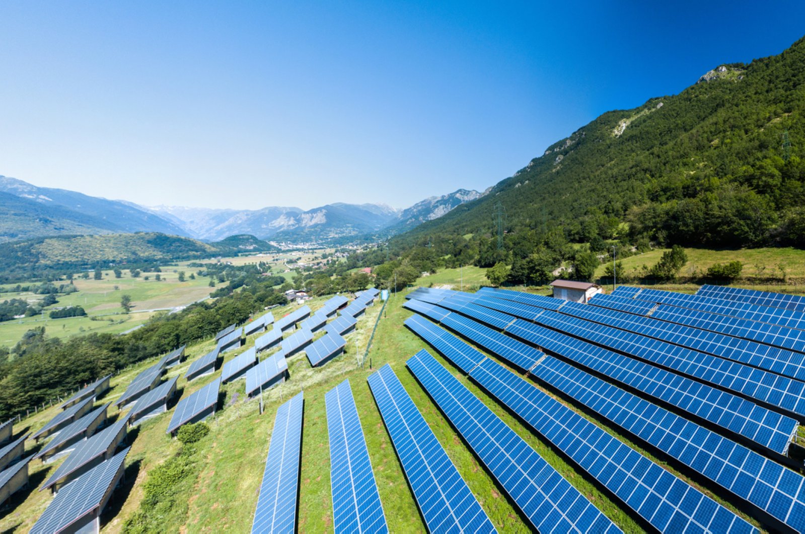 Aerial view of a solar power station in Italy installed in the Alpine mountains. (iStock Photo)