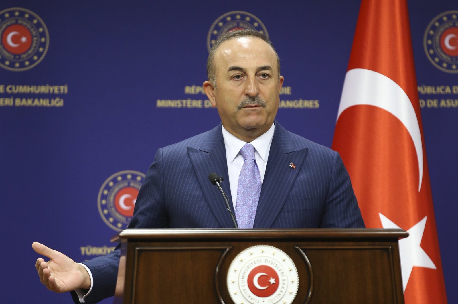 Foreign Minister Mevlüt Çavuşoğlu speaks at a joint news conference with Hungary's Foreign Minister Peter Szijjart after their talks, in Ankara, Turkey, Tuesday, June 30, 2020. (AP Photo)