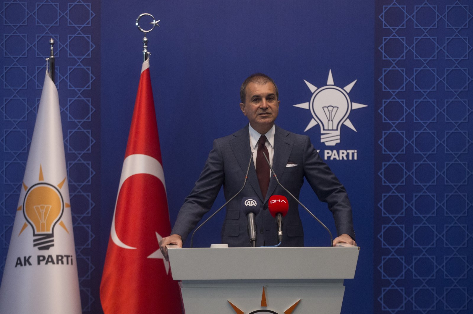 Ömer Çelik, the spokesman for the ruling Justice and Development (AK) Party, speaks to reporters after a party board meeting, Ankara, June 30, 2020. (AA Photo)