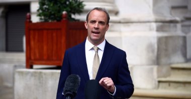 Britain's Foreign Secretary Dominic Raab makes a statement on Hong Kong's national security legislation in London, Britain, July 1, 2020. (Reuters Photo)
