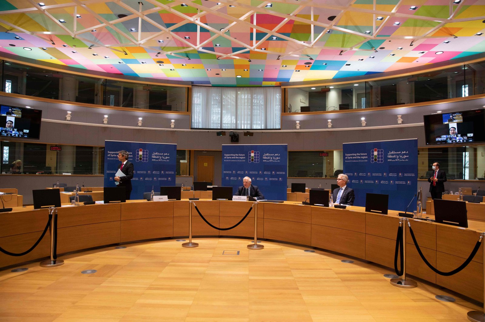 European Union foreign policy chief Josep Borrell addresses a meeting on aid for Syria, in videoconference format at the European Council building in Brussels, Belgium, June 30, 2020. (AFP Photo)