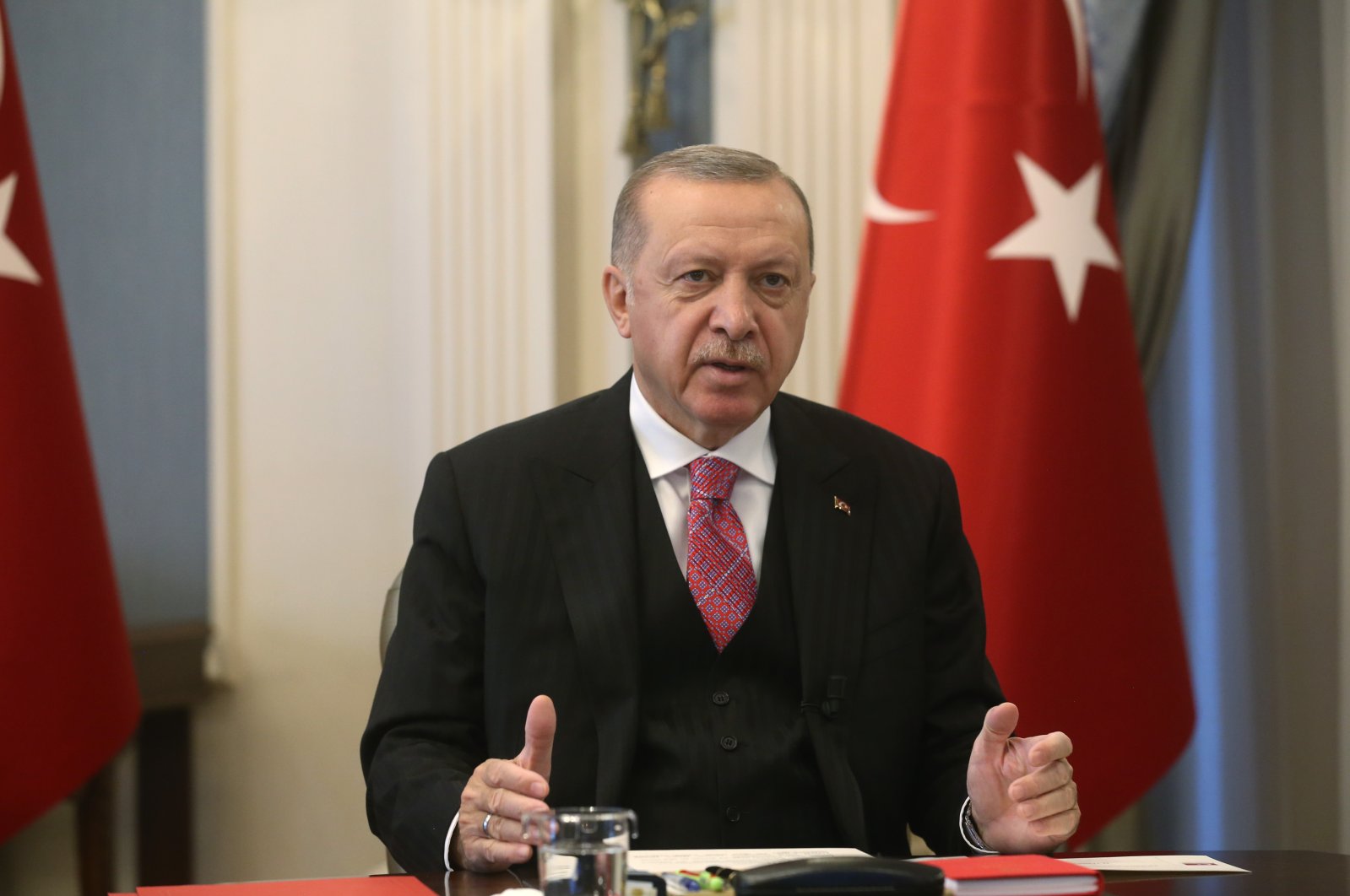 President Recep Tayyip Erdoğan addresses members of the ruling Justice and Development Party (AK Party) via videoconference, July 1, 2020. (AA Photo)
