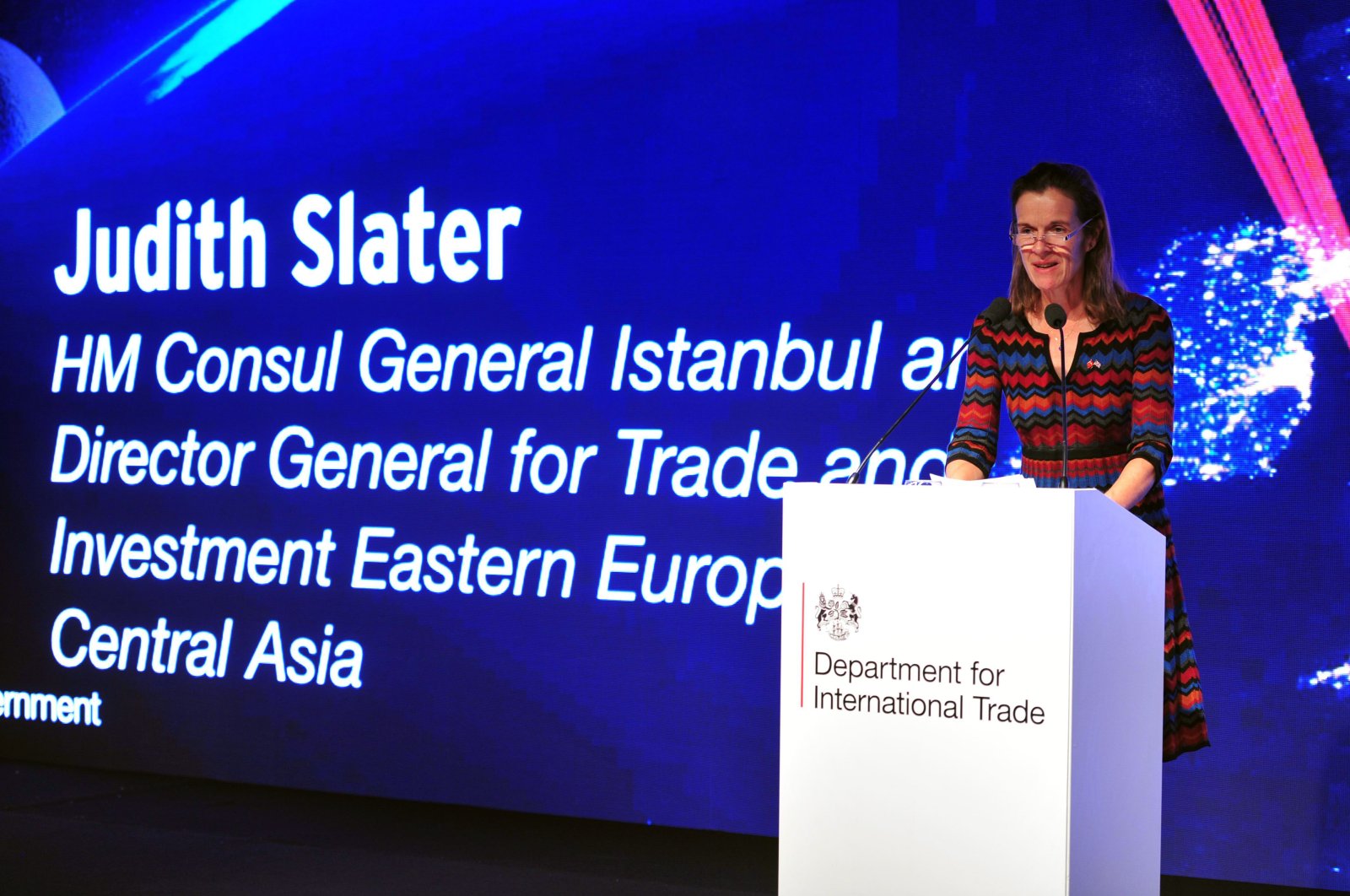 Britain's consul general in Istanbul and the U.K.'s Trade Commissioner for Eastern Europe and Central Asia, Judith Slater, speaking at the 8th meeting of the U.K.-Turkey Trade Working Group, June 25, 2020. (U.K. Consul General in Istanbul via AA)